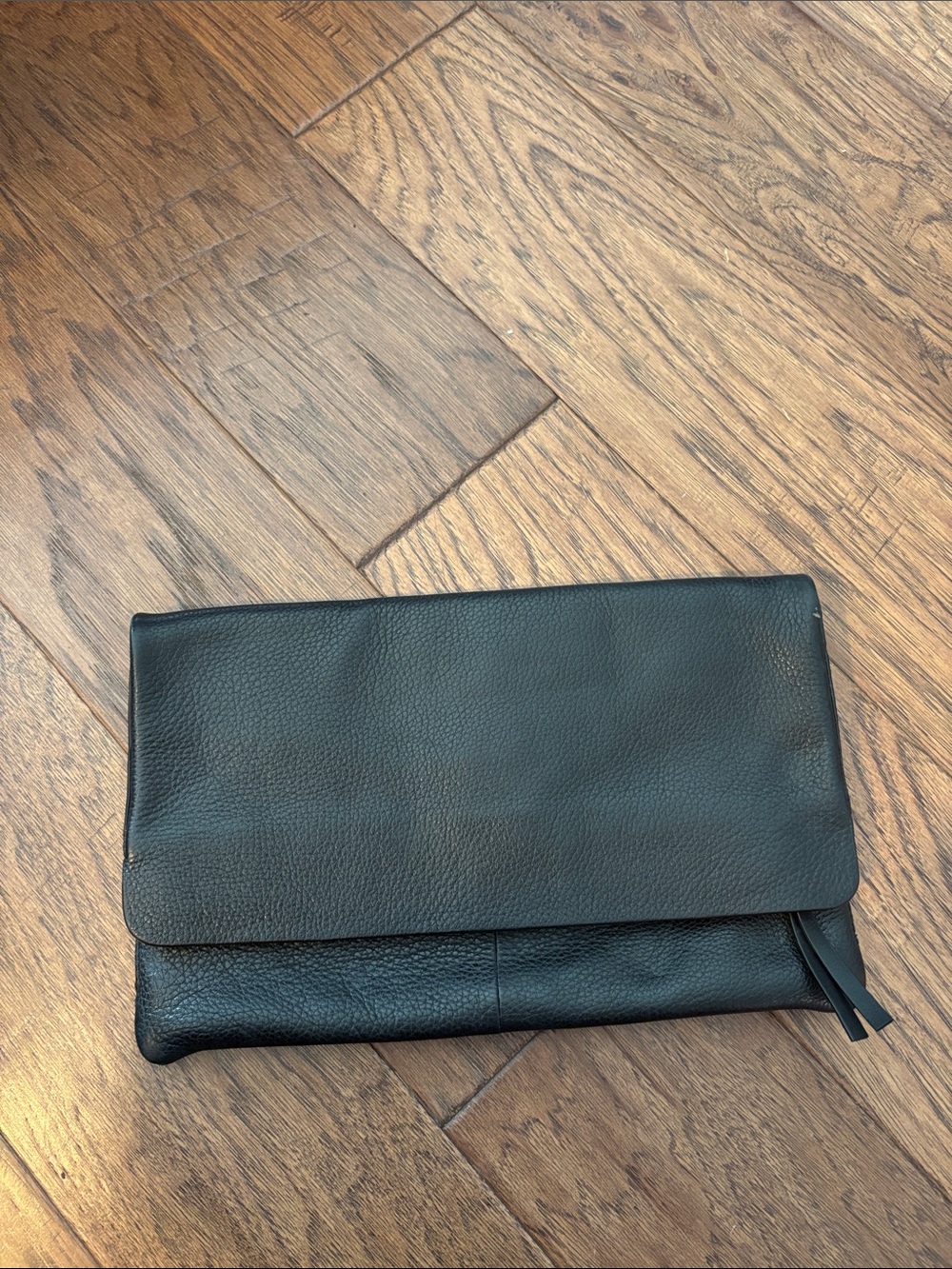 John Lewis and Partners Black 100% Leather Women’s Fold-Over Clutch